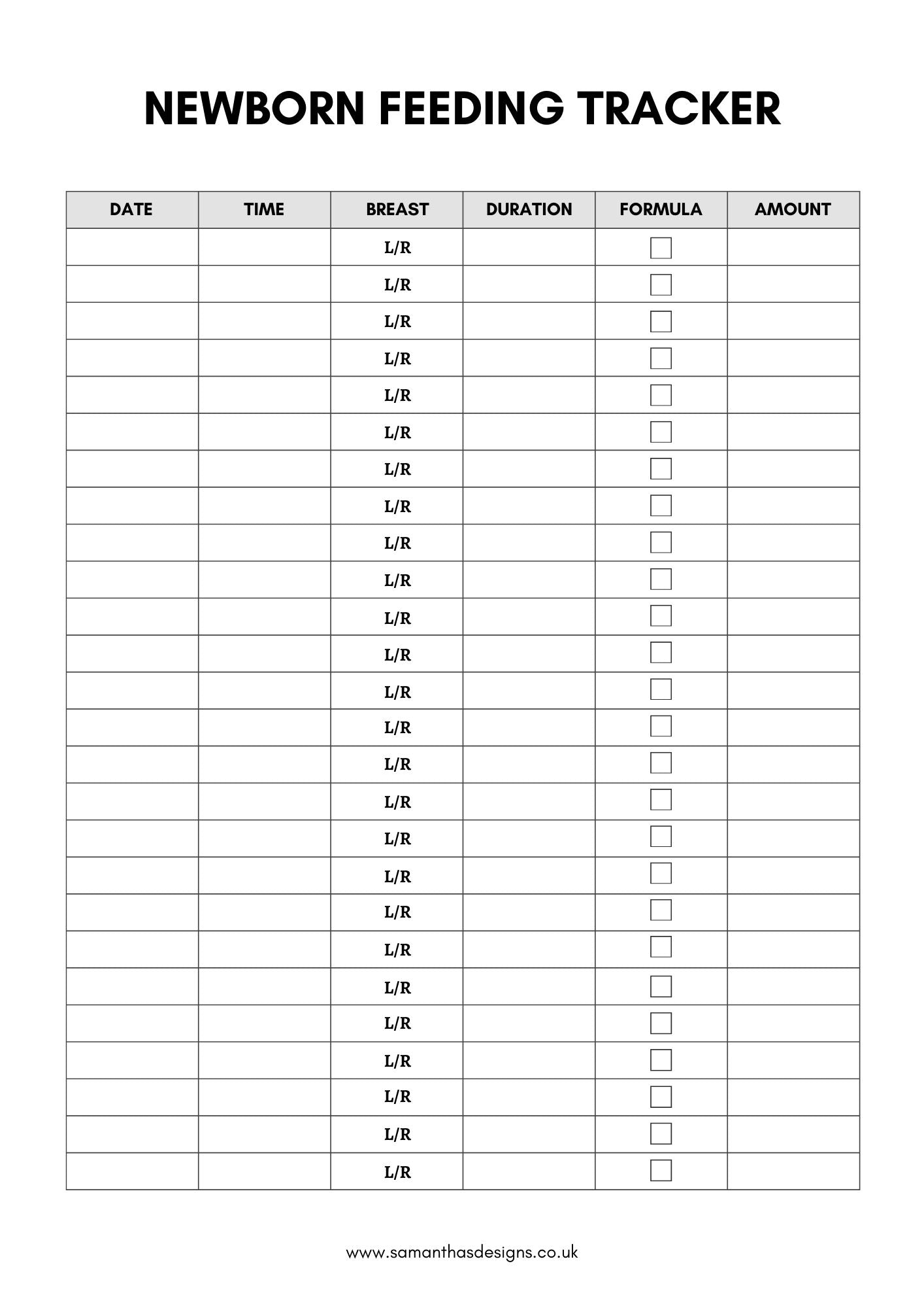 Newborn Feeding Tracker - Printable - Samantha's Designs