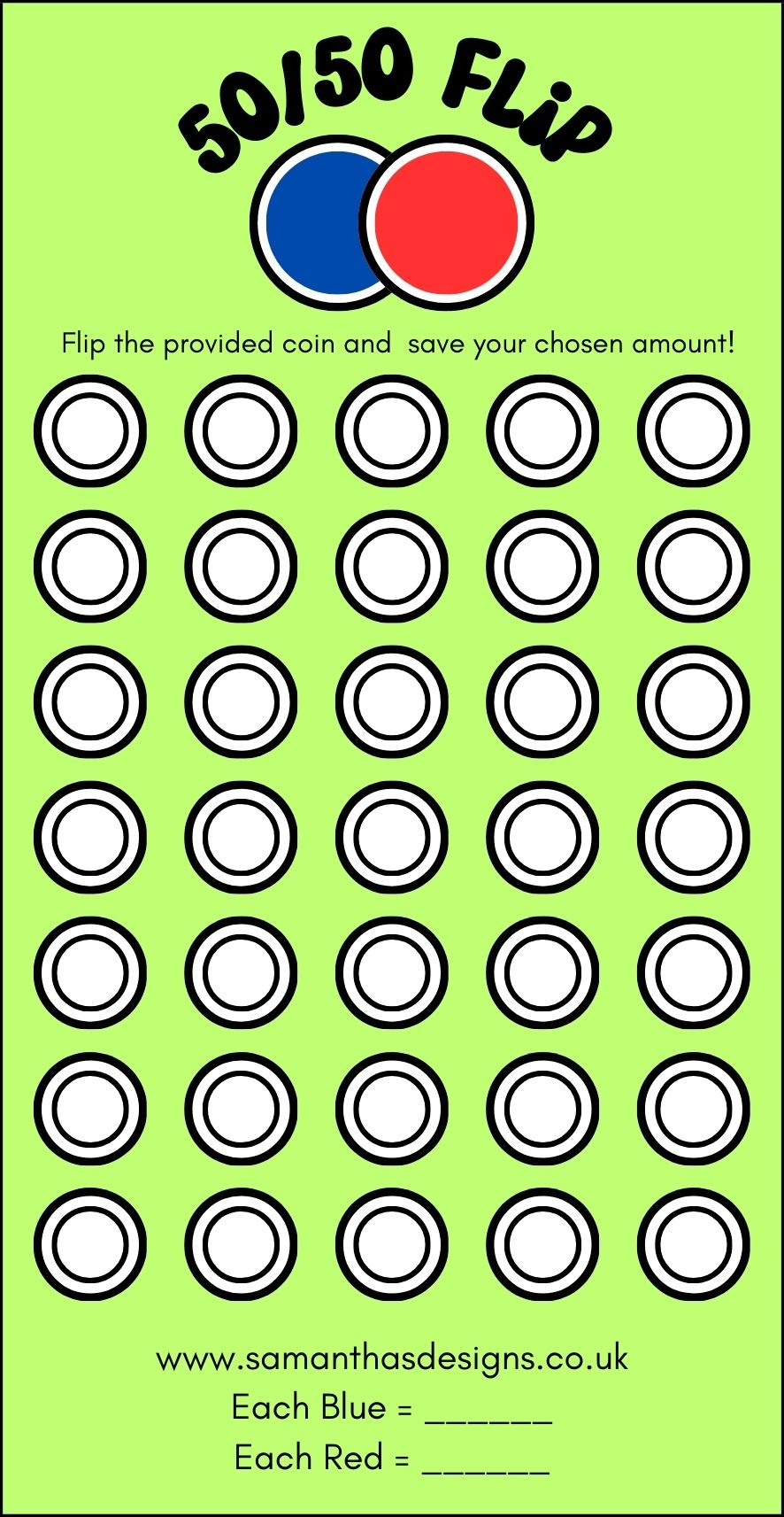 50/50 Flip Savings Challenge - A6 Cash Stuffing - Samantha's Designs