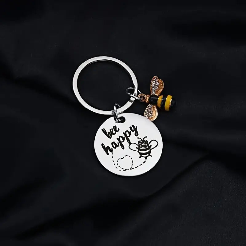 Bee Happy Stainless Steel Keyring