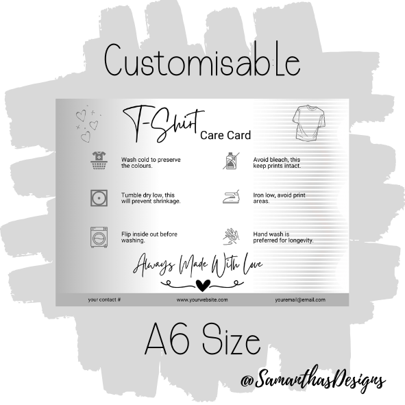 Grey - Customisable T-Shirt Care Card - A6