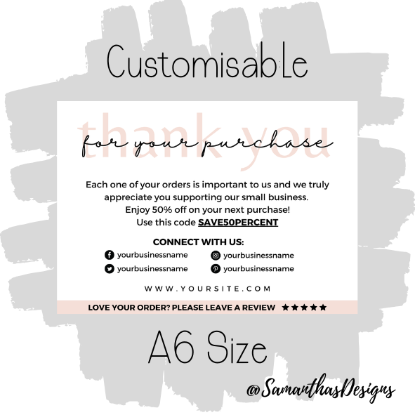 Design 6 - Customisable Thank You Card - A6