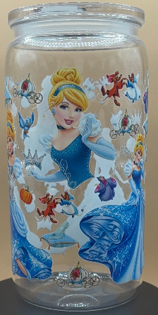 Plastic Tumbler with Cinderella design featuring characters and scenes from the Disney movie.
