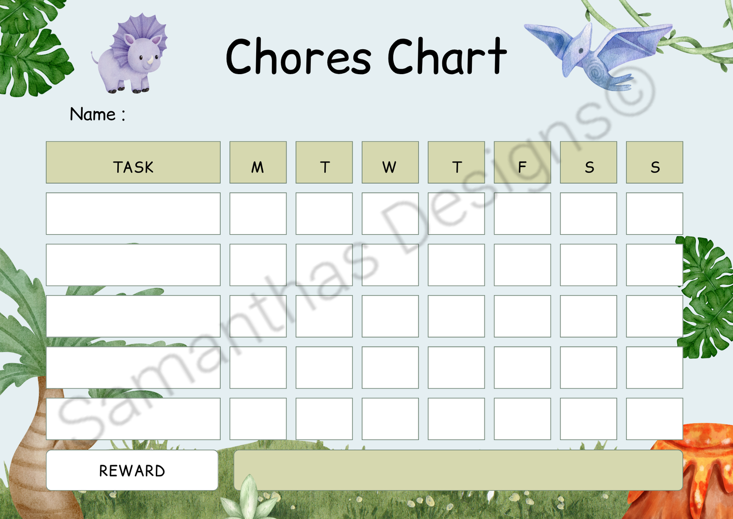 Dinosaur Chore Chart with Dry Erase Marker