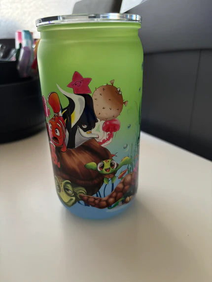Finding Nemo Illustrations on a green and blue ombre plastic tumbler cup