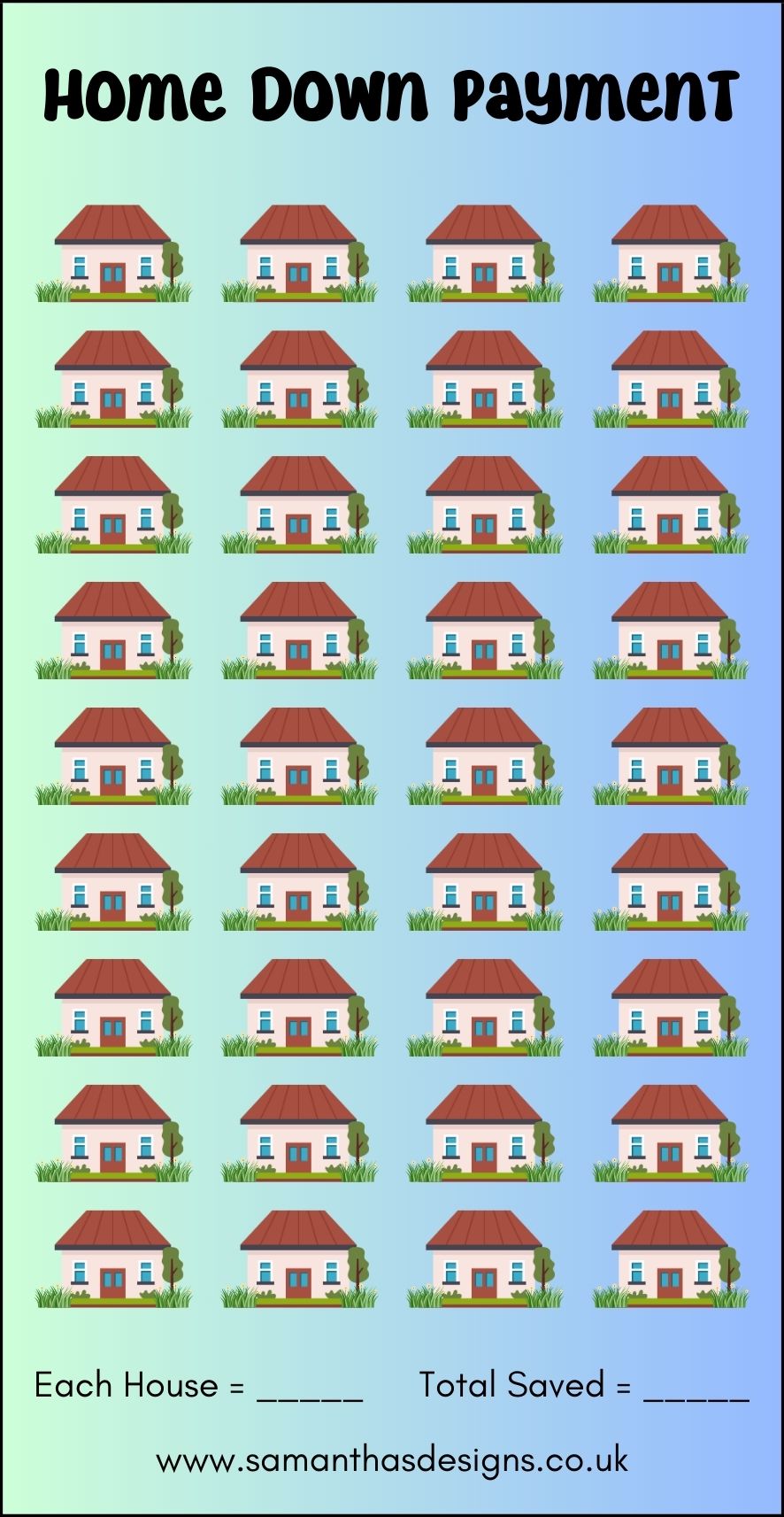 Home Down Payment Savings Tracker - A6 Cash Stuffing - Samantha's Designs