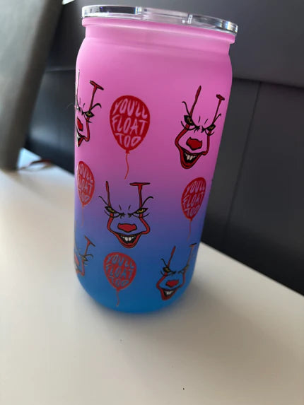 Pink and Blue Ombre Tumbler with IT the Clown Illustrations