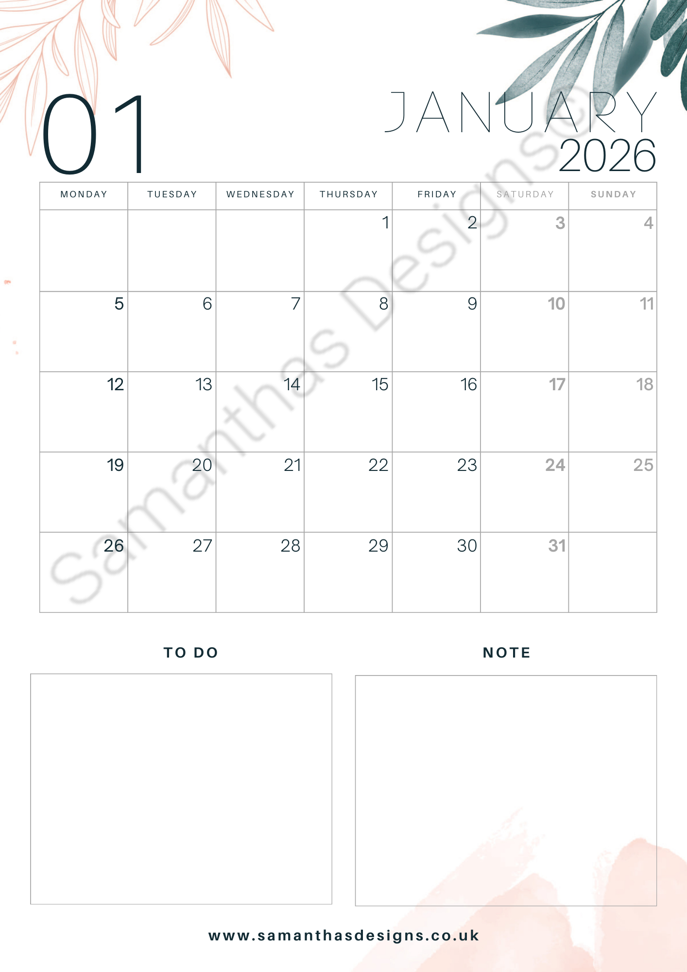 A4 Monthly Calendar Pages – 2026 Edition
