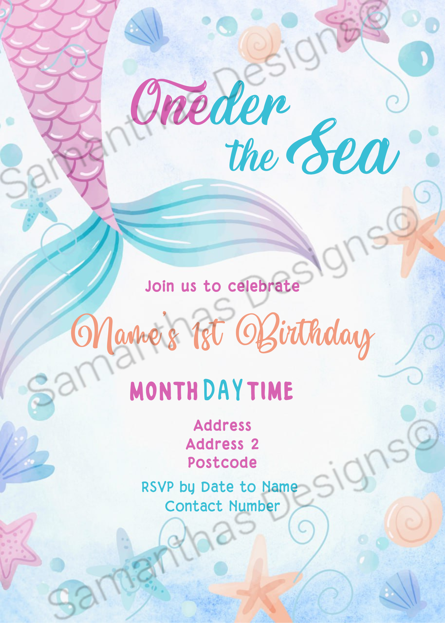 Oneder The Sea 1st Birthday Party Invitation