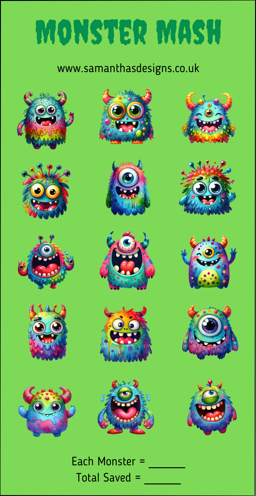 Monster Mash Savings Tracker - A6 Cash Stuffing - Samantha's Designs
