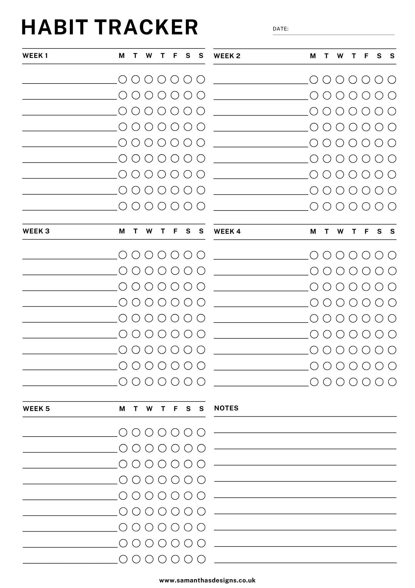 Monthly Habit Tracker - Printable - A4 or A5 size - Samantha's Designs