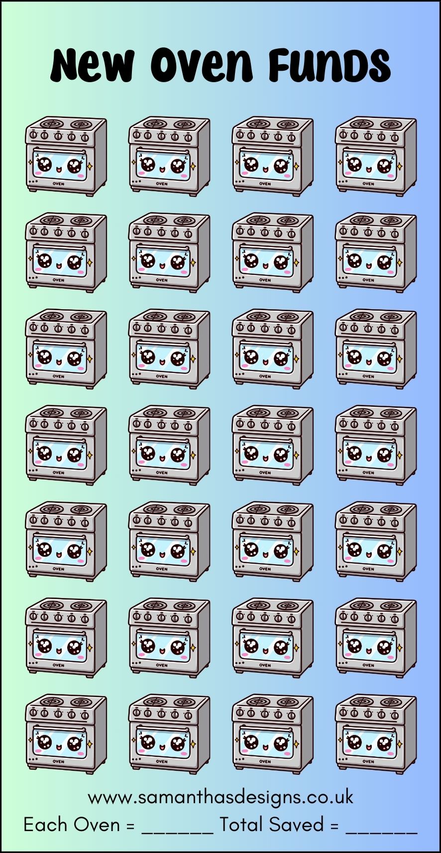 New Oven Savings Tracker - A6 Cash Stuffing - Samantha's Designs