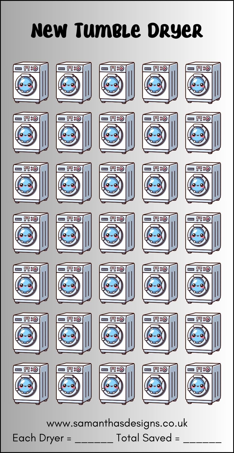 New Tumble Dryer Savings Tracker - A6 Cash Stuffing - Samantha's Designs