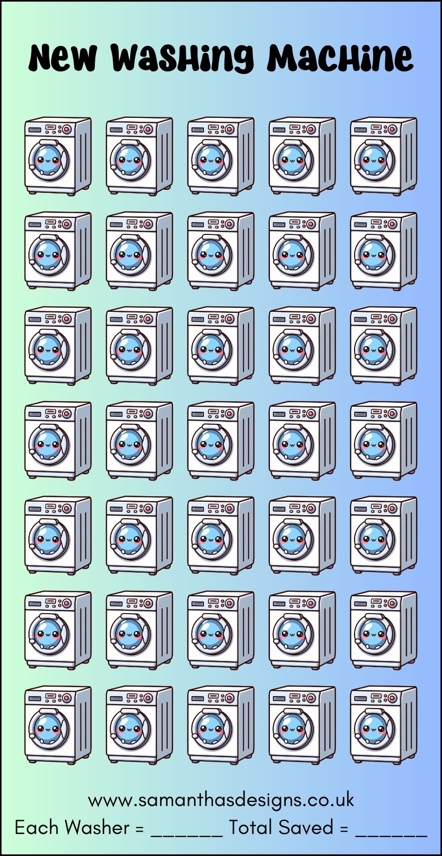 New Washing Machine Savings Tracker - A6 Cash Stuffing - Samantha's Designs