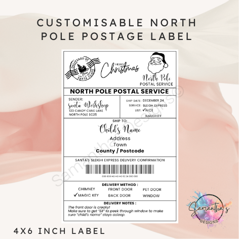 🎅 North Pole Postage Label – Personalised for Your Child 🎁