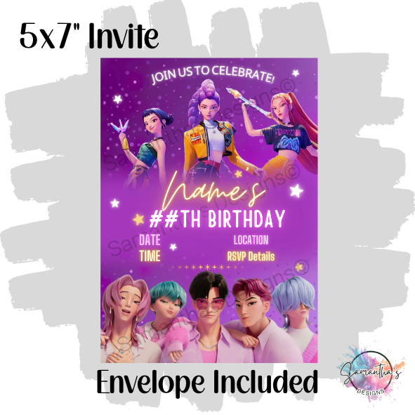 K-Pop Demon Hunters Personalised Birthday Party Invitation