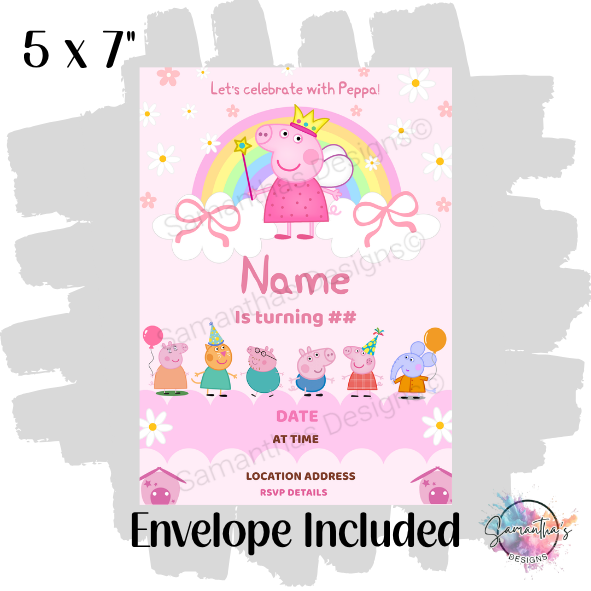 Peppa Pig Personalised Birthday Party Invitation