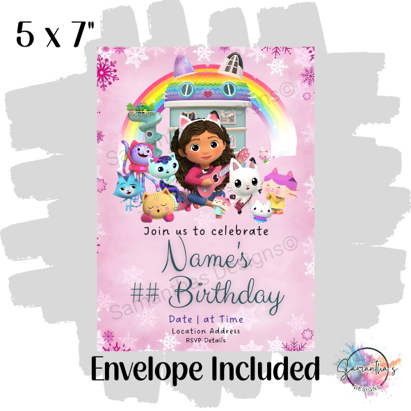 Gabby Dollhouse Birthday Party Invitation