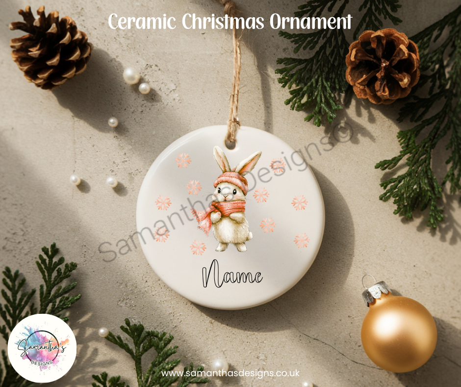 Ceramic Christmas Ornament - Personalised Rabbit