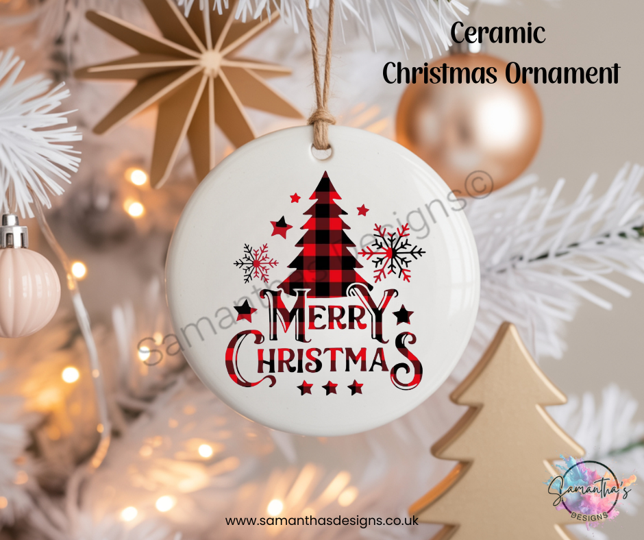 Ceramic Christmas Ornament - Tartan Merry Christmas