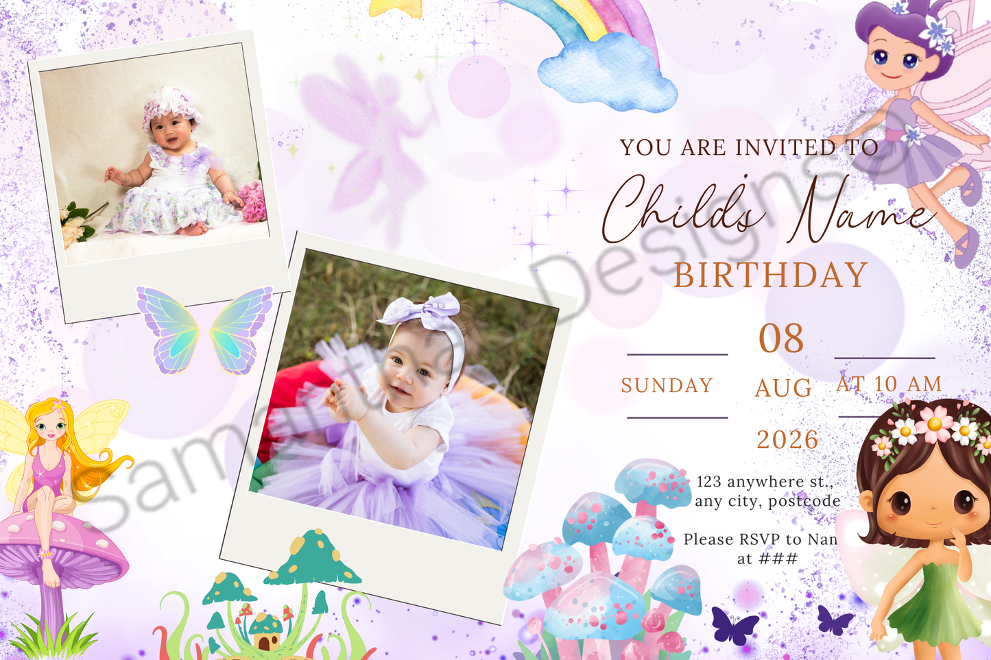 Fairy Birthday Invitation with Envelope