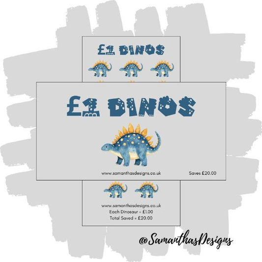 £1 Dinos Savings Challenge is on a grey background with blue dinosaurs each saving £1