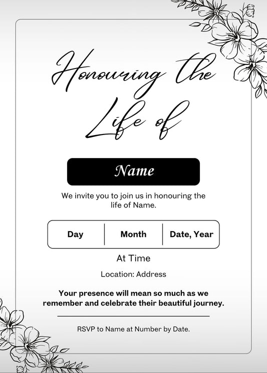 Celebration of Life Invitation - 5x7 inch - Design 2 - Samantha's Designs