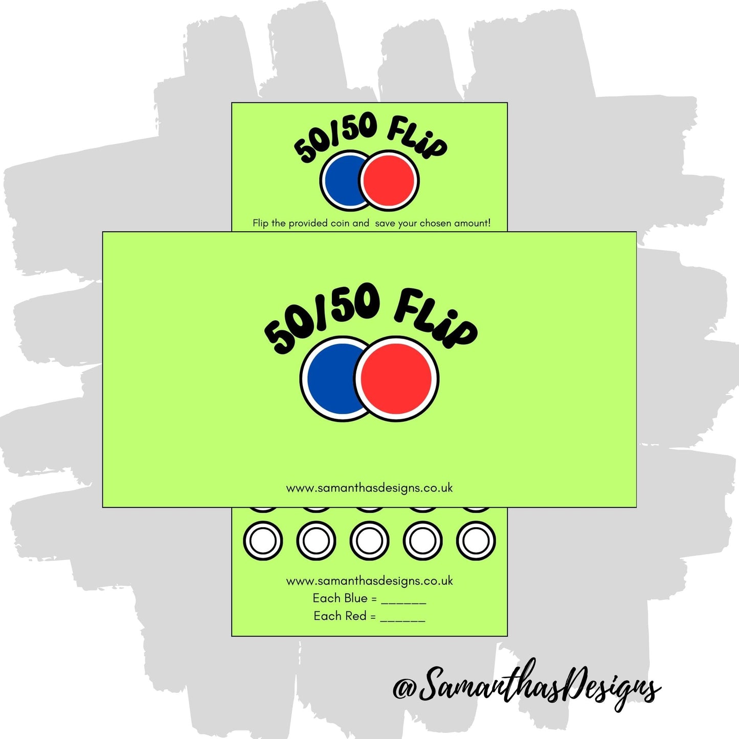 Green game board with '50/50 Flip' design and coin flip elements.