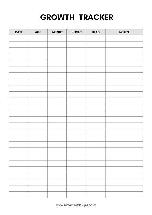 Child Growth Log - Printable - Samantha's Designs