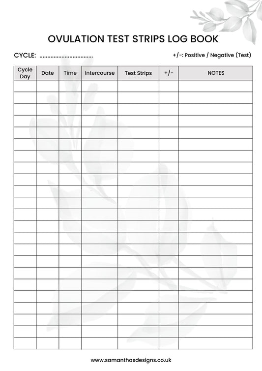Ovulation Test Log - Printable - A4 - Samantha's Designs