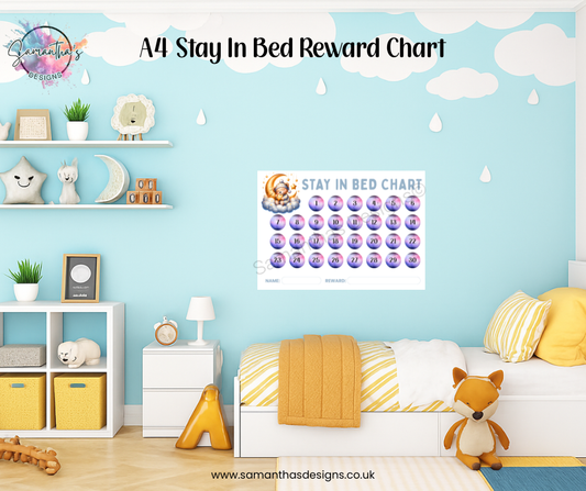 Stay In Bed Reward Chart - Reusable with Dry Erase Marker