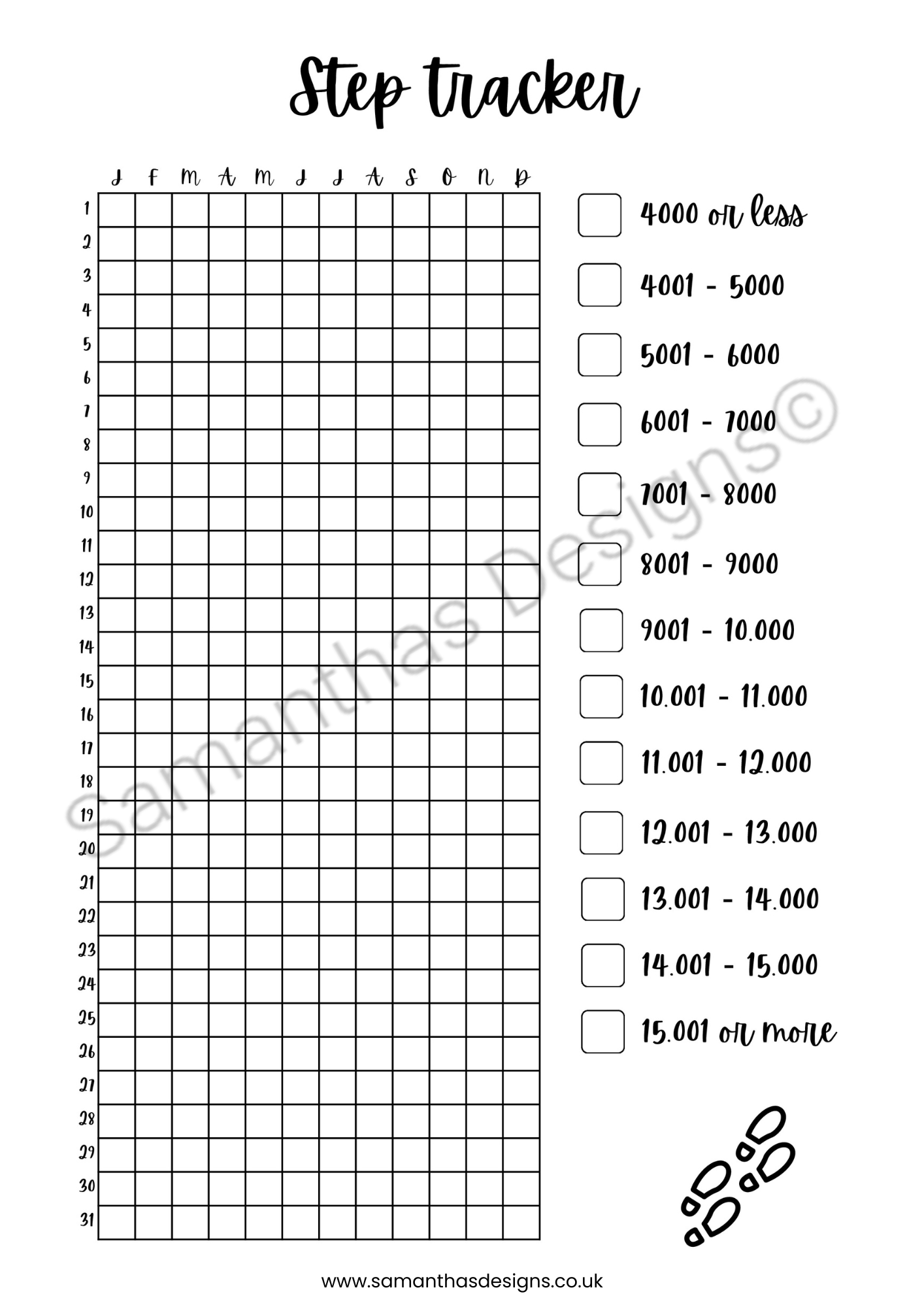 Yearly Step Tracker - Reusable
