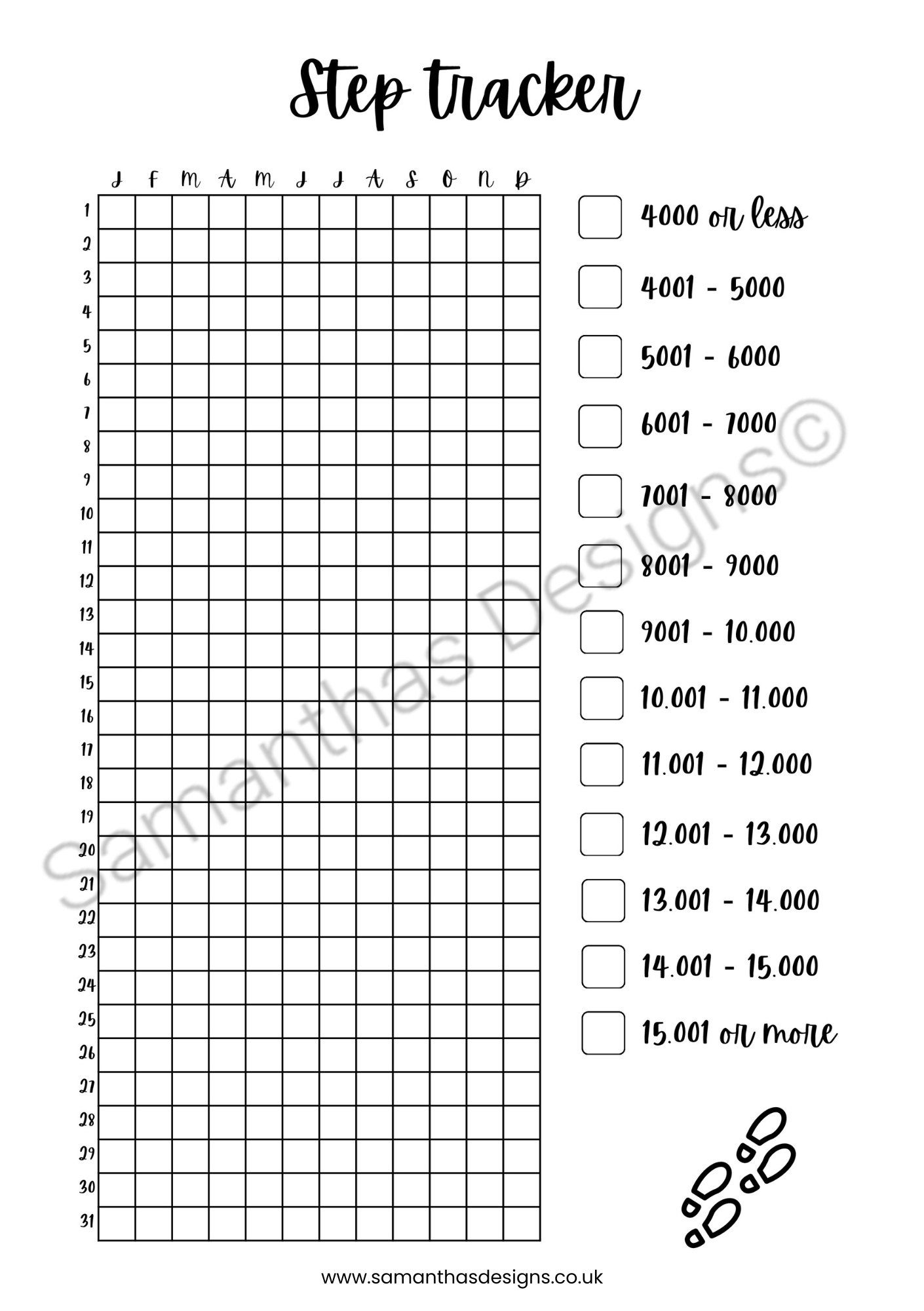 Yearly Step Tracker - Reusable