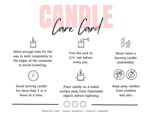 Customisable Candle Care Card Instructions for Small Businesses