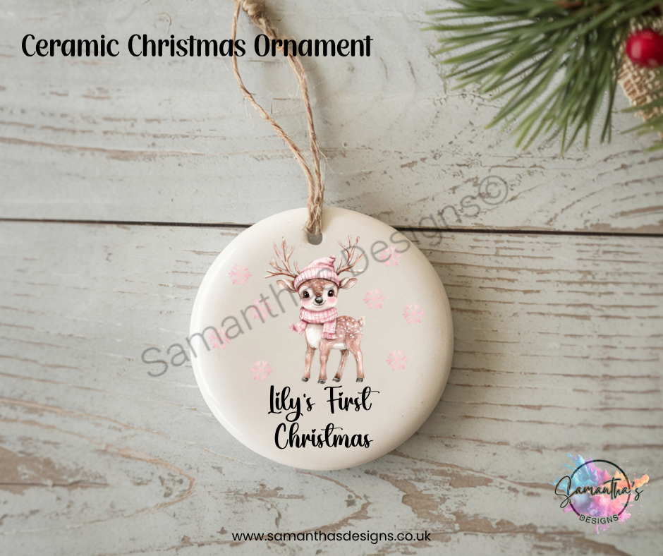 Ceramic Christmas Ornament - Personalised Baby Deer