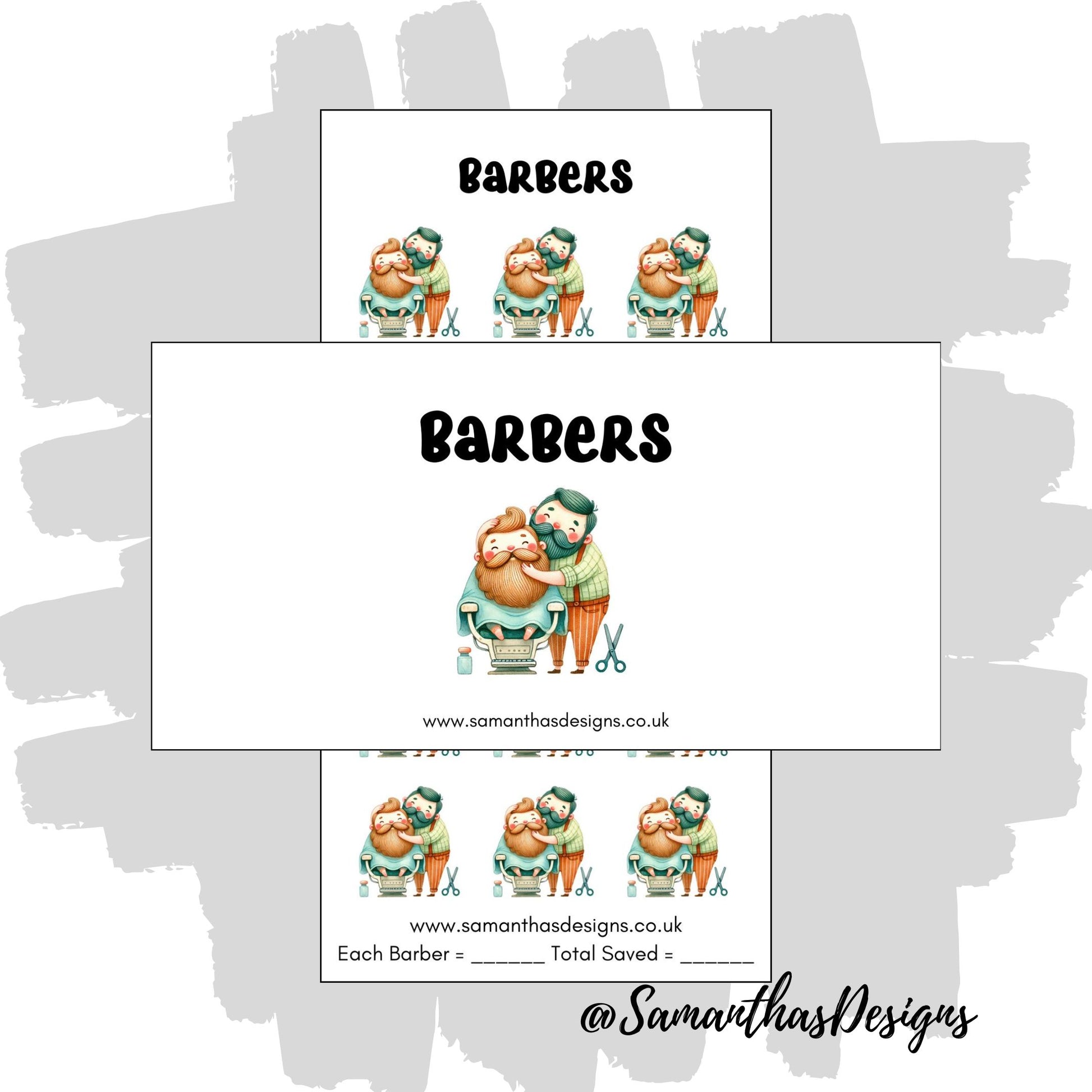 Barbers Savings Tracker on a white background with barber and client illustrations