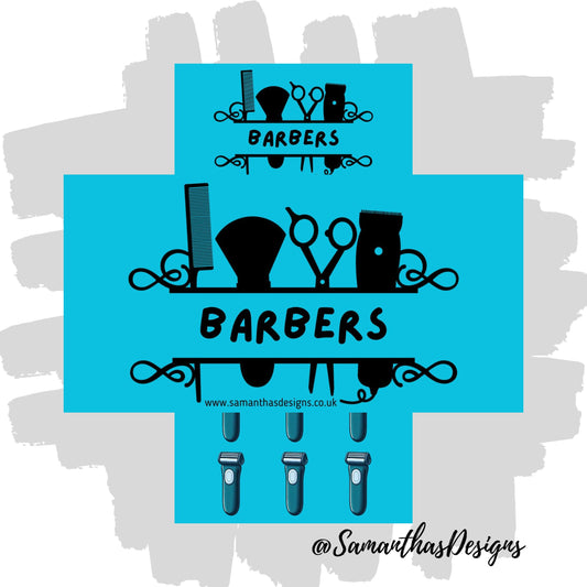 Barbers Savings Tracker on a blue background with clipper illustrations
