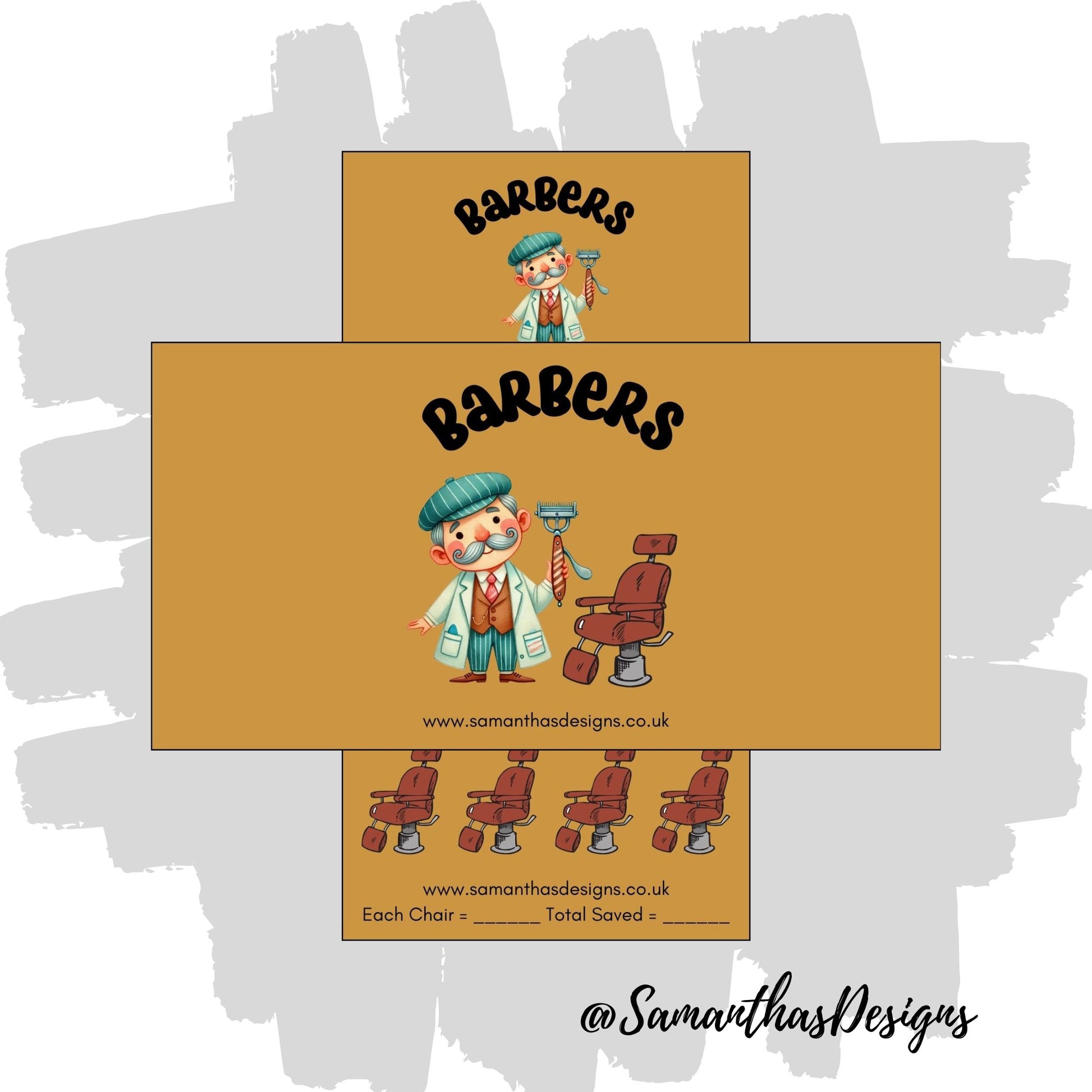 Barbers Savings tracker on a brown background with a barber and barber chair illustrations