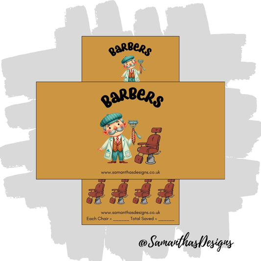 Barbers Savings tracker on a brown background with a barber and barber chair illustrations