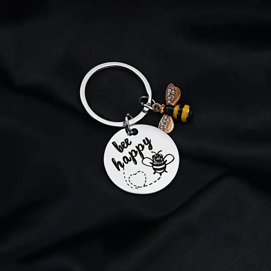 Bee Happy Stainless Steel Keyring