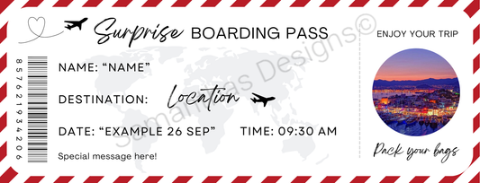 Surprise Holiday Tickets - Personalised - Envelope Included
