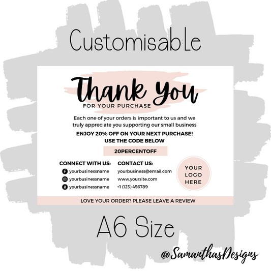 Design 1 - Customisable Thank You Card - A6
