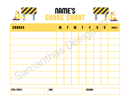 Construction Chore Chart with Dry Erase Marker
