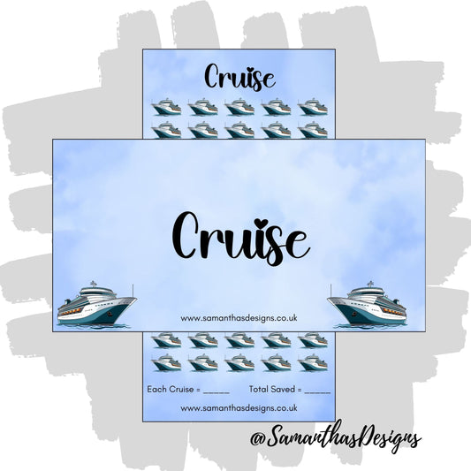 Cruise Savings Tracker is on a blue cloud effect background with cruise ship illustrations