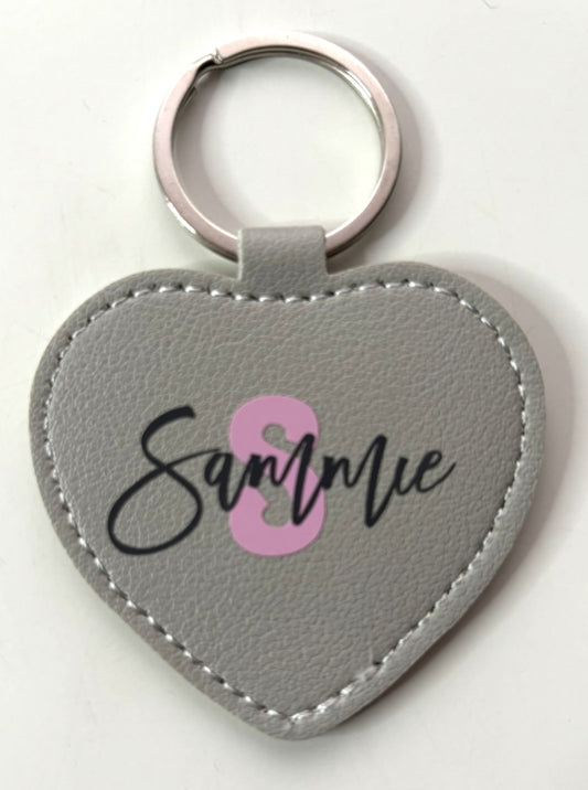Personalised Faux Leather Heart Keyring - Grey
