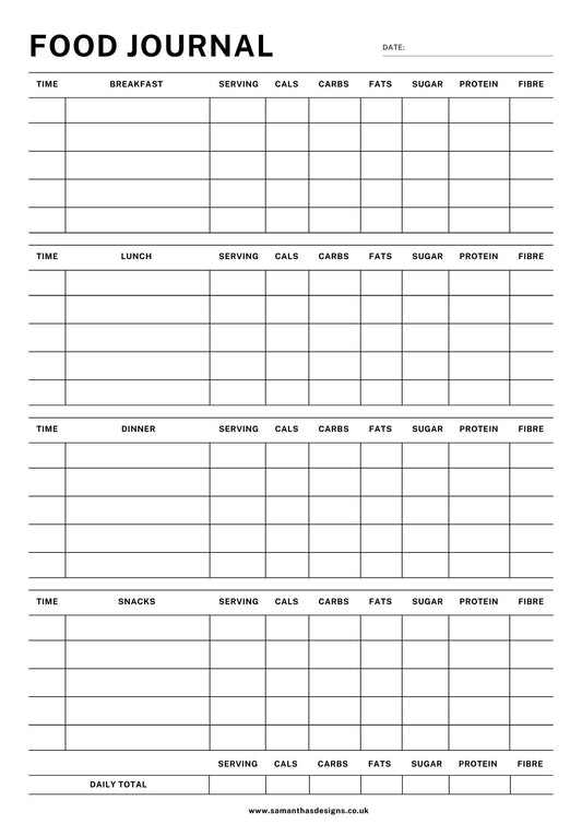 Daily Food Journal - Printable - A4 and A5 sizes - Samantha's Designs