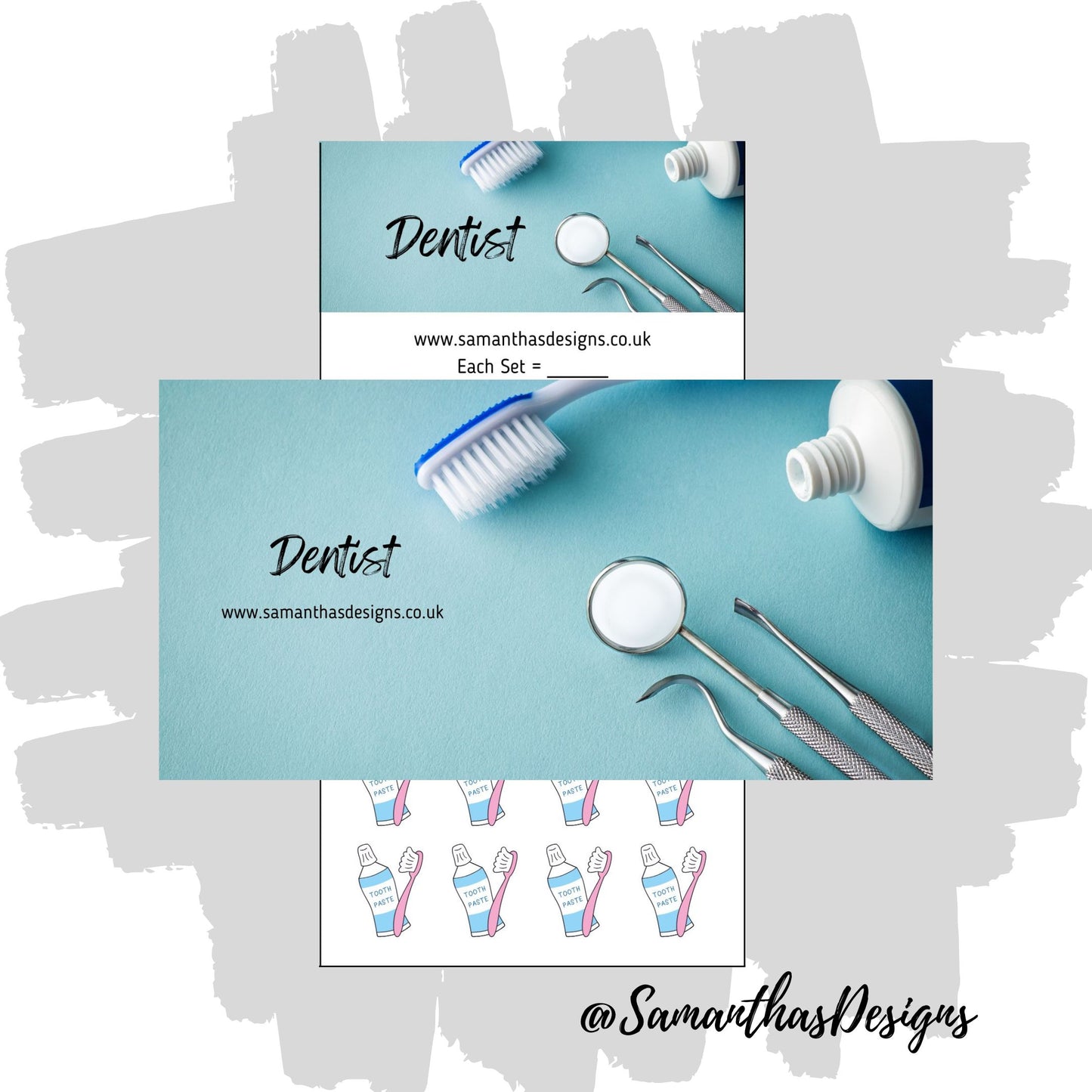 Dentist Savings Tracker is on a white background with a colourful banner and toothpaste and toothbrush illustrations.