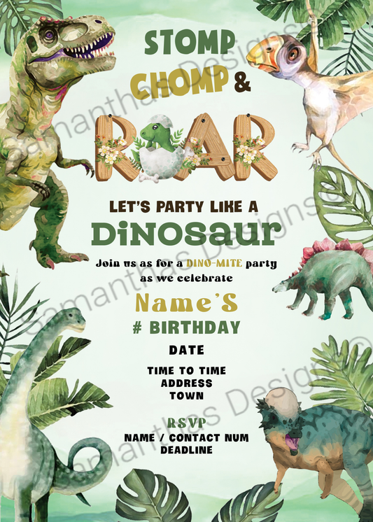 Stomp, Chomp & Roar Birthday Party Invitation