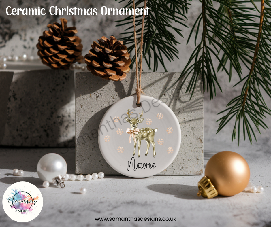 Ceramic Christmas Ornament - Personalised Deer