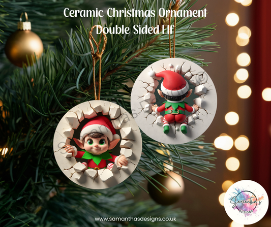 Ceramic Christmas Ornament - Elf - Double Sided