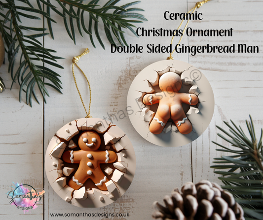 Ceramic Christmas Ornament - Gingerbread Man - Double Sided